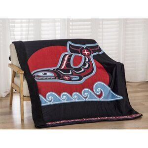 New Native Art Whale and Waves Sherpa Plush Throw Gift Blanket SOFT Killer Orca